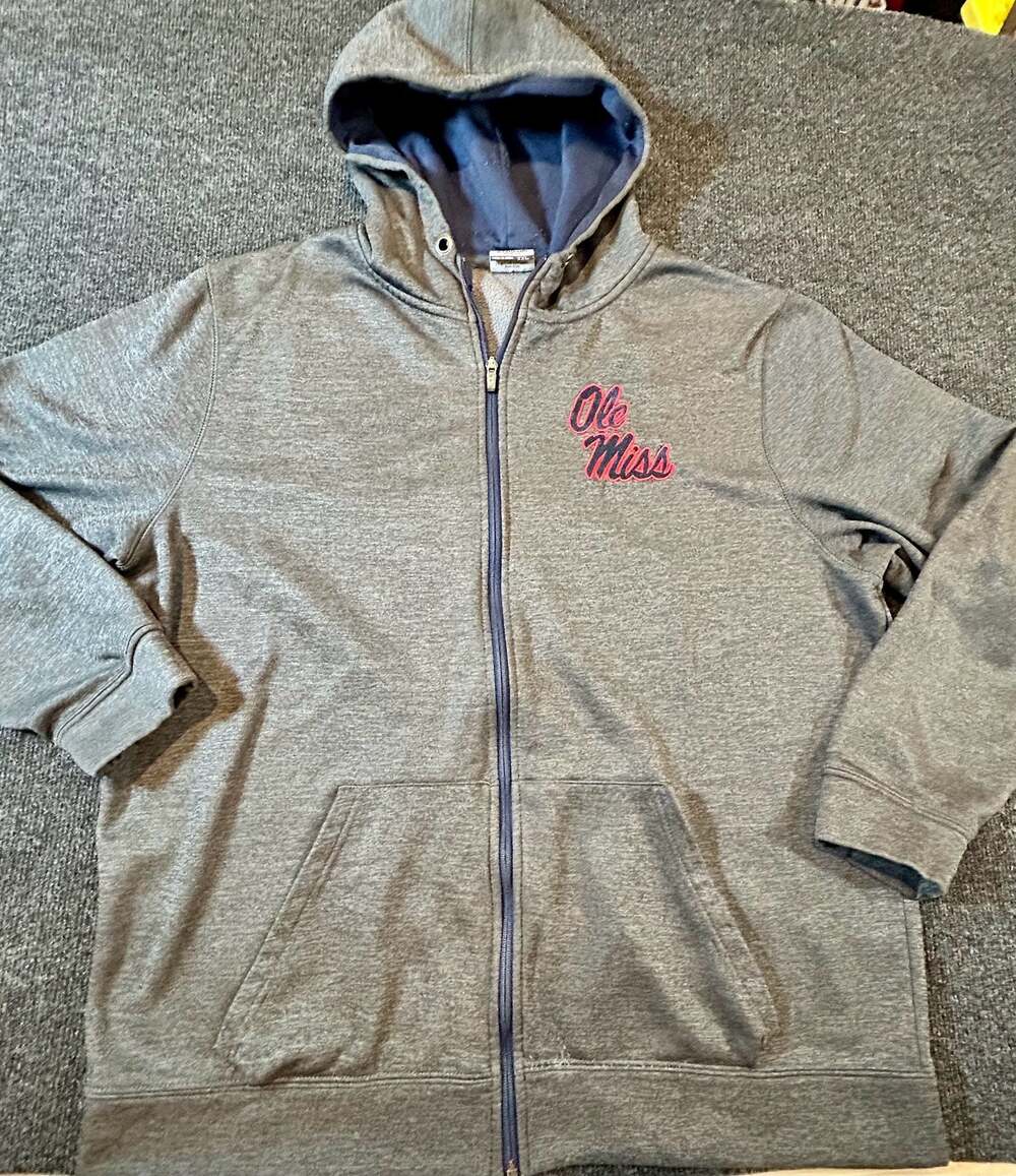 Stadium Athletics Ole Miss Rebels Full Zip Gray Hoodie Sweatshirt XXL